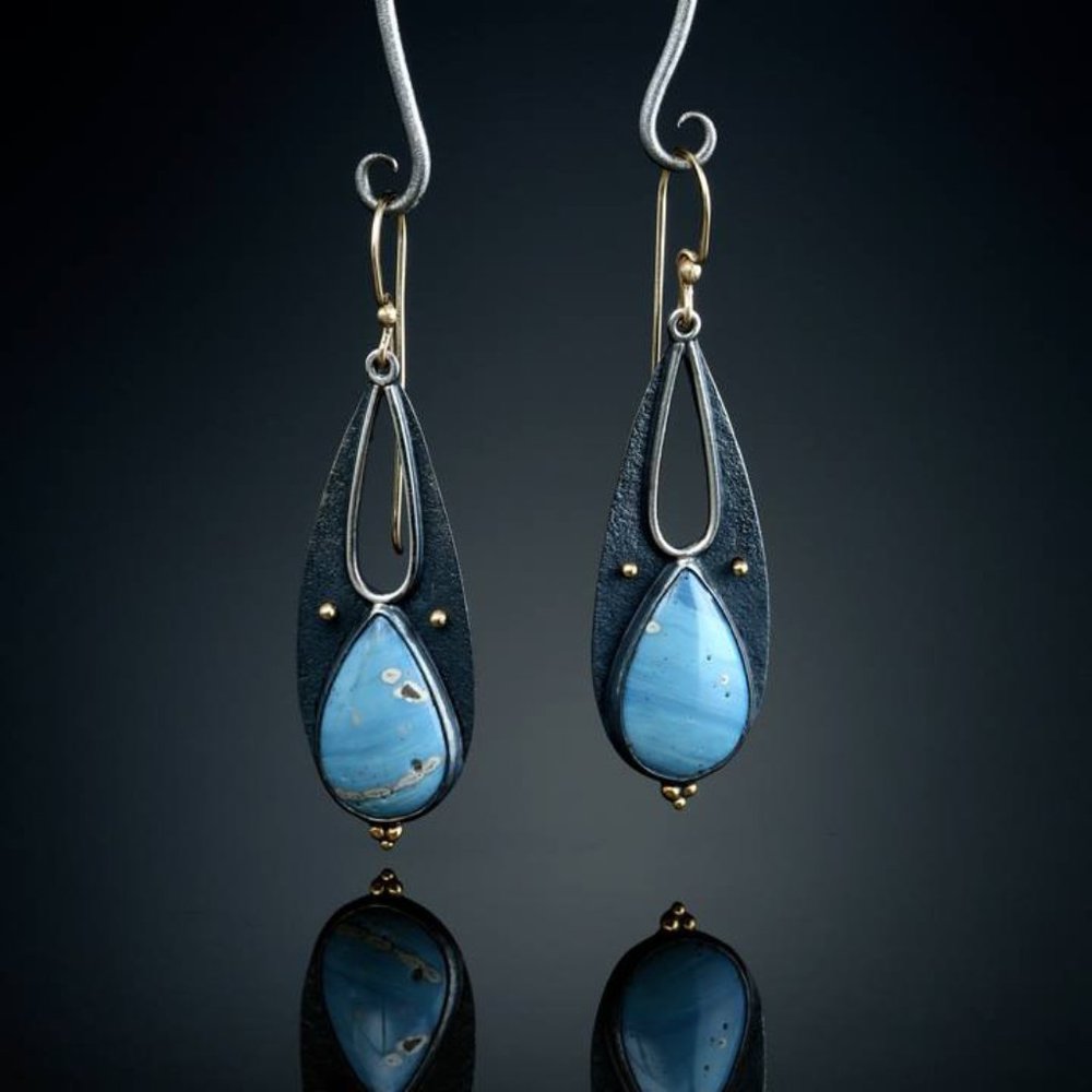 Vintage Tear Drop Blue Resin Earrings for Women ZB1017980